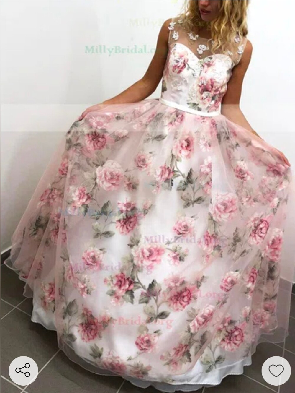 2pc  floral tulle prom/evening gown with a sleeveless crop top
